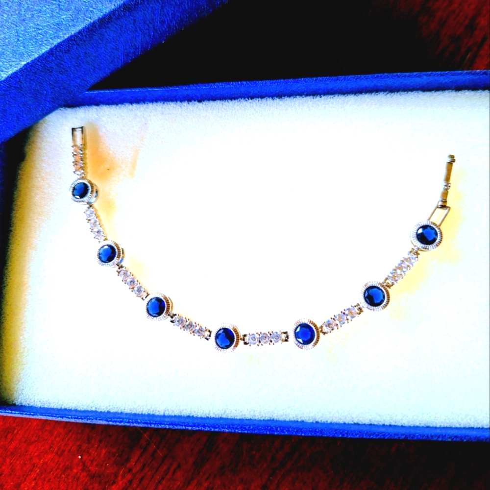 NWOT Silver Bracelet with Blue and White CZ Bracelet